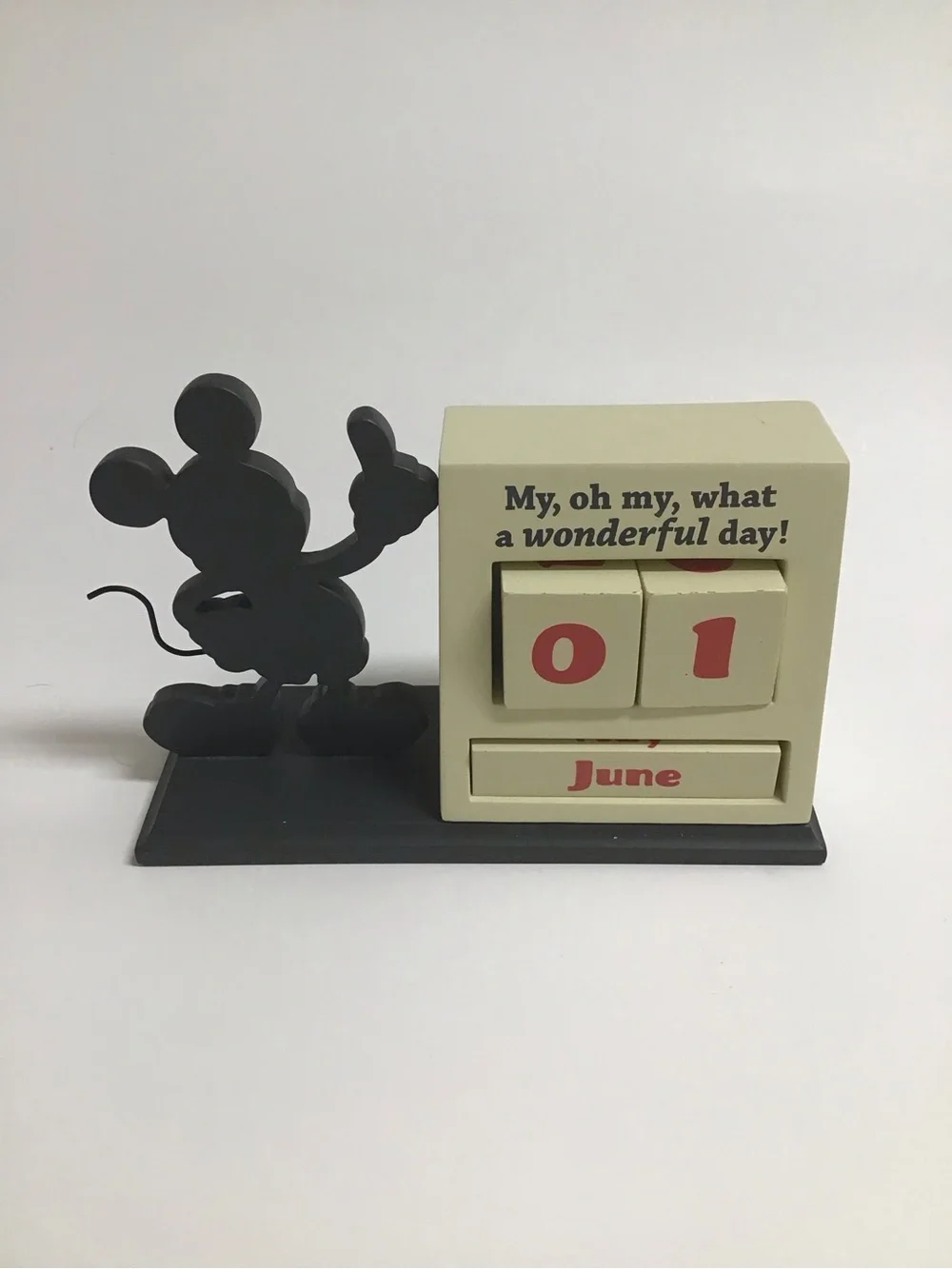 Disney Hallmark Mickey Mouse Silhouette Figure Wood Block Desk Calendar Vintage